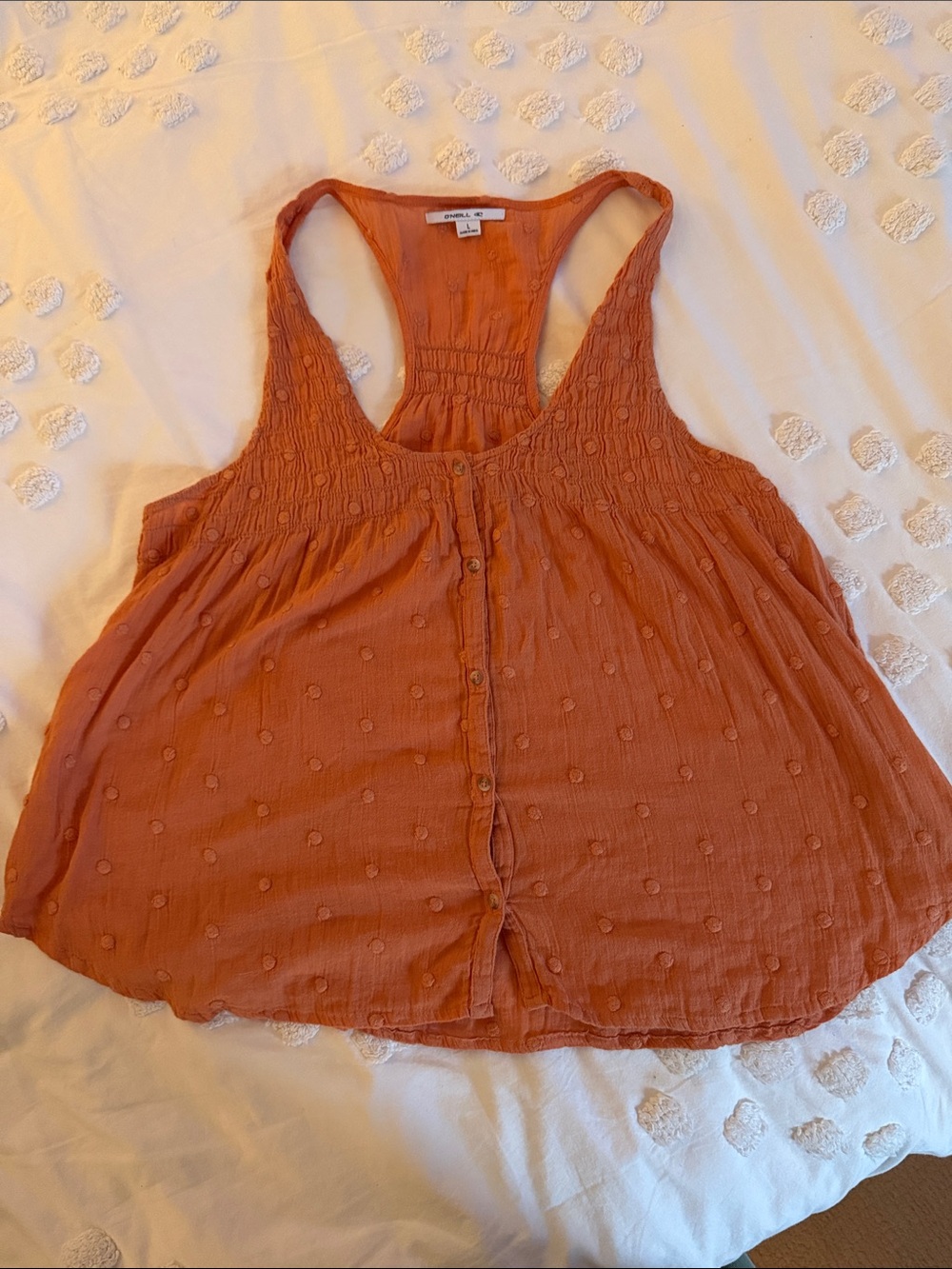 O'Neill Rust Orange Textured Button-Front Racerback Tank